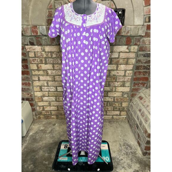 Vintage Dresses & Skirts - nap house dress frolicking dress embroidered collar polkadot purple white